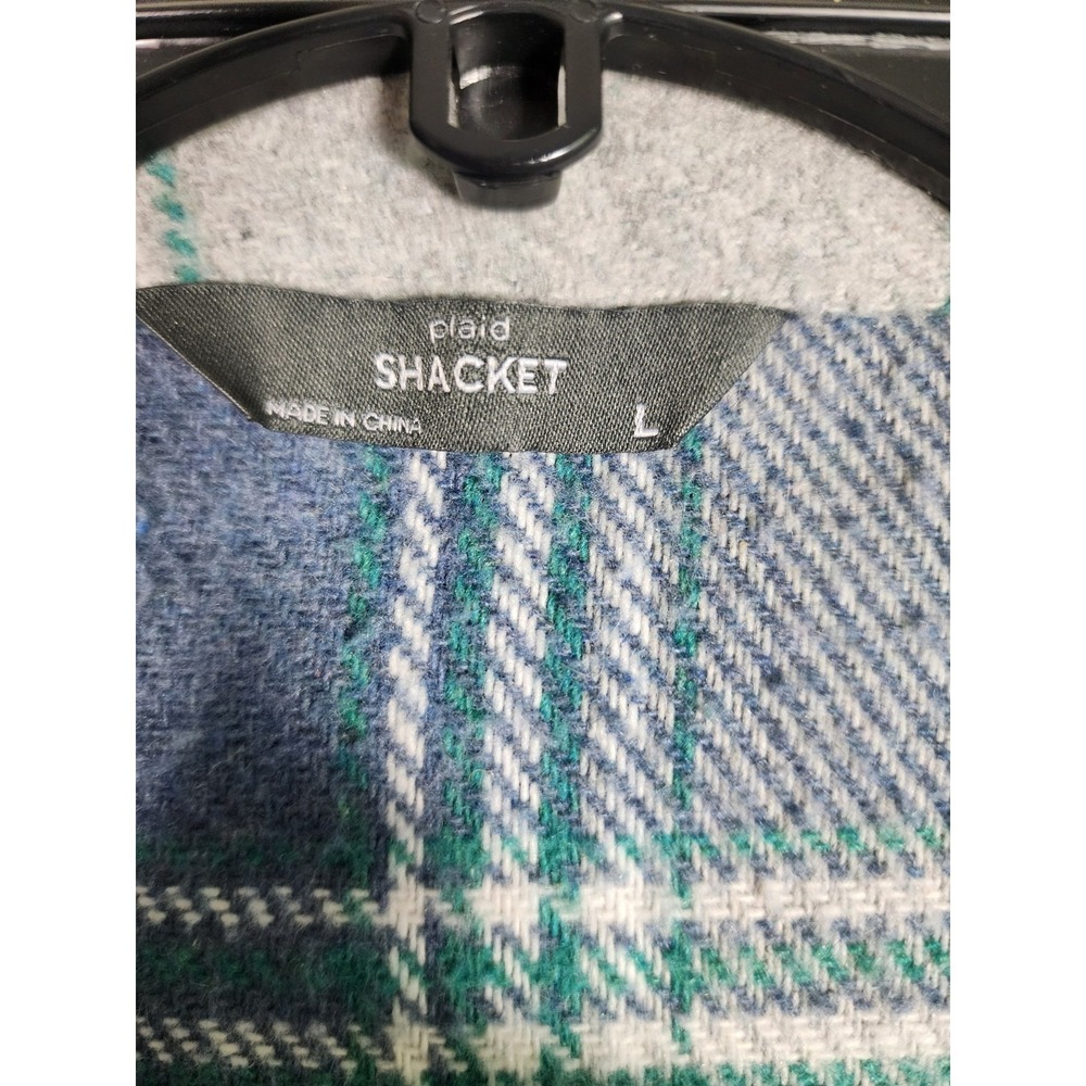 Womens L Blue Green Plaid Shacket Coastal Grandma Cabin Outdoor Flannel Fall - Picture 3 of 9